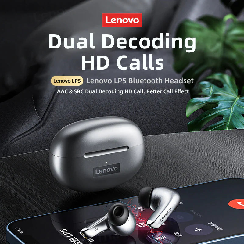 Lenovo LP5 Wireless Bluetooth Earbuds - Hi-Fi Music Earphones with Microphone, Sports Waterproof Headset, 2022 Model